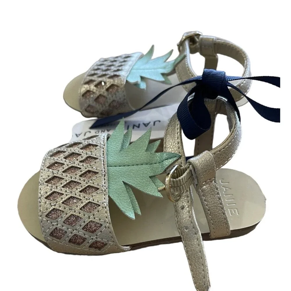 Janie And Jack Sandals‎ Girls Size 5 Pineapple Gold Green $59